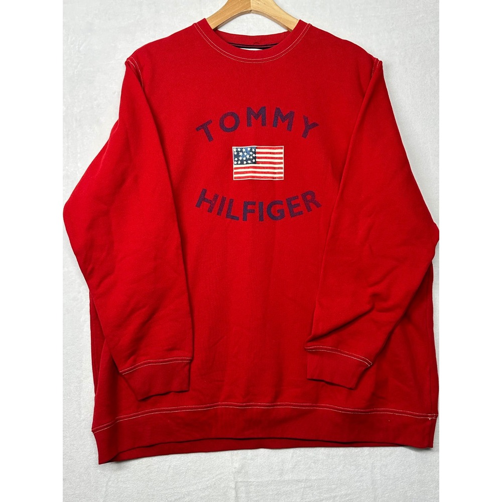 Tommy Hilfiger Women's Red American Flag Logo Crewneck Sweatshirt 1X